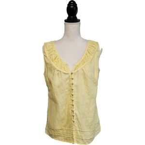 Ecologie 100% Linen Yellow Button Front Sleeveless Top Size M Preppy Coastal